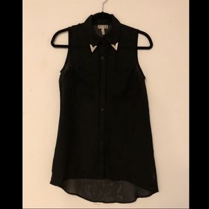 Kirra Long Sheer Black Button Down Top - S